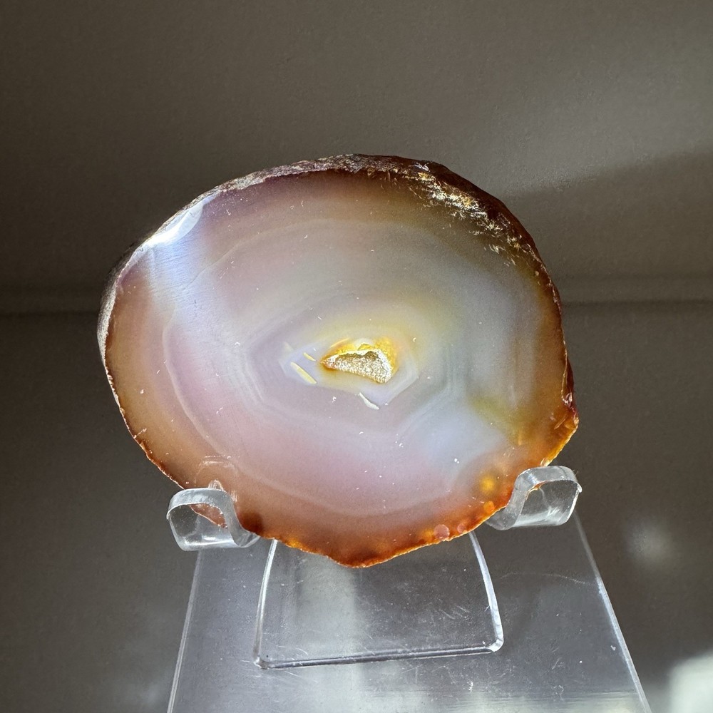 Natural Agate Geode Slice Polished Display Specimen Druzy Center 2.75”