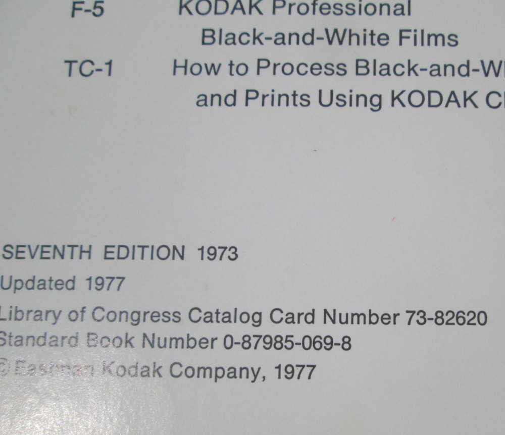 Kodak Technical Information Processing Chemicals Formulas Black-White Photo 1977