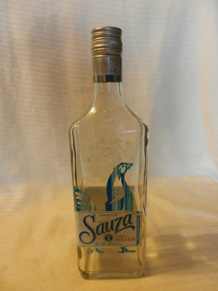 Imported Sauza Tequila Silver Empty Bottle with Cap Embossed with Blue Rooster