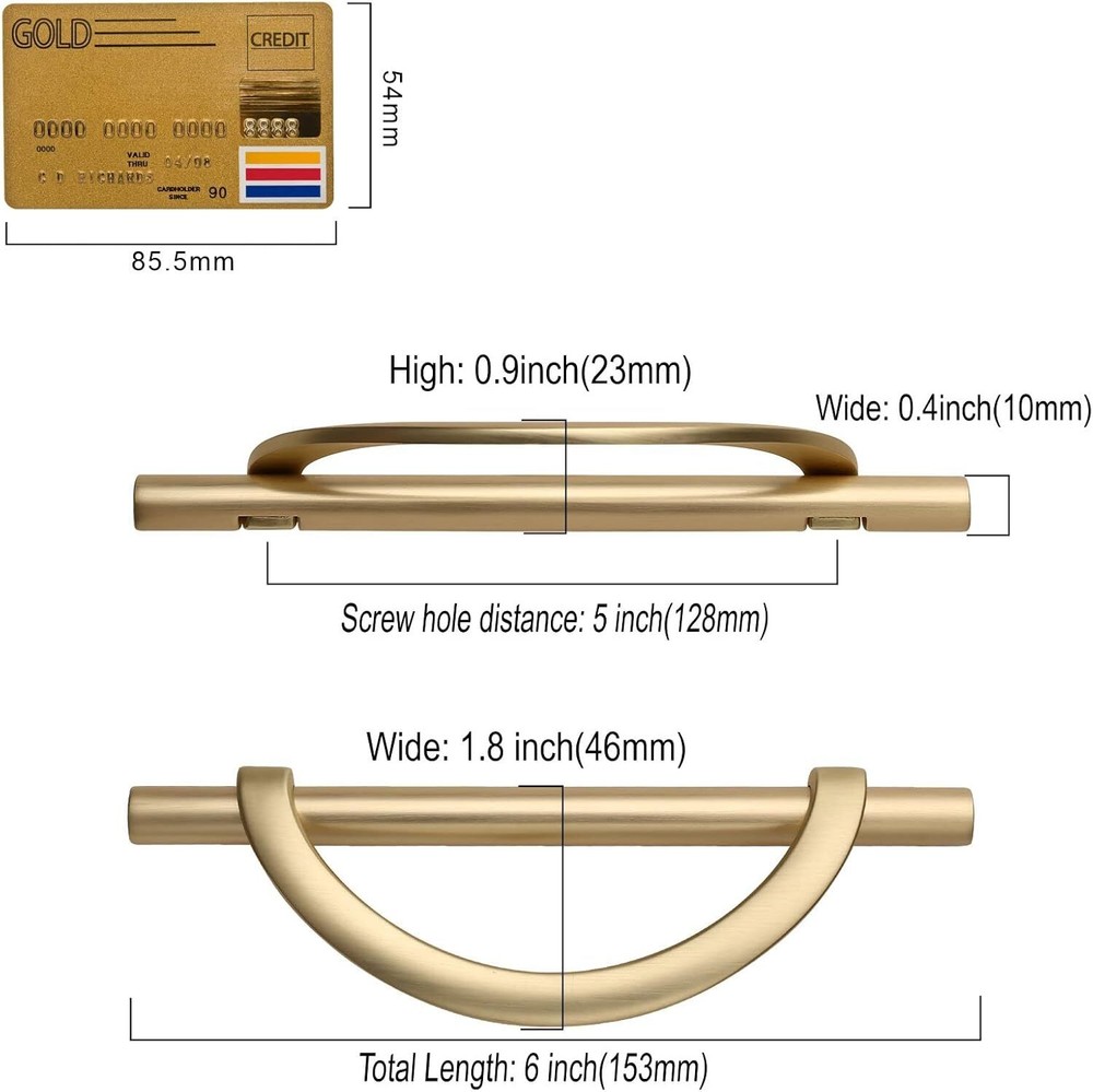 10 Pack Brushed Gold Cabinet Pulls 5 in 128 mm Hole Center Kitchen Cabinet Pulls
