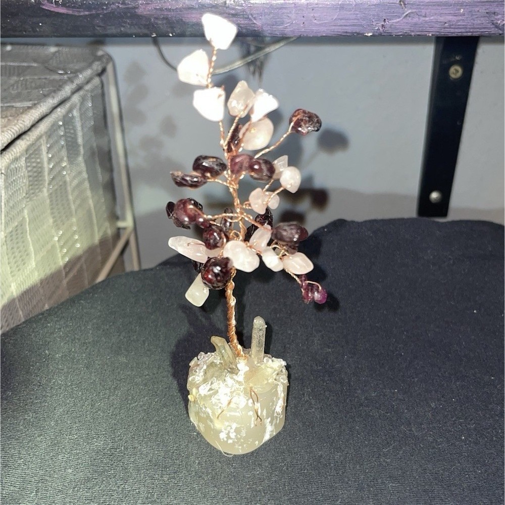 Wire Gemstone Tree Sculpture with Crystal Base Decorative Piece