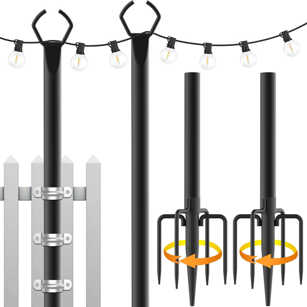 2 Pack String Light Poles,10 Ft Light Poles for outside String Lights,Outdoor Li