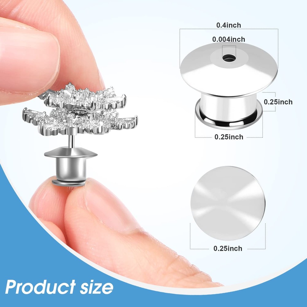 40PCS Locking Pin Back Keeper Clasp, Metal Backing for Silver