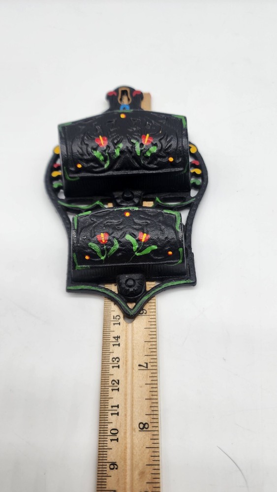 Vintage Wilton Polychrome Cast Iron Wall Mount Kitchen Double Match Holder Safe