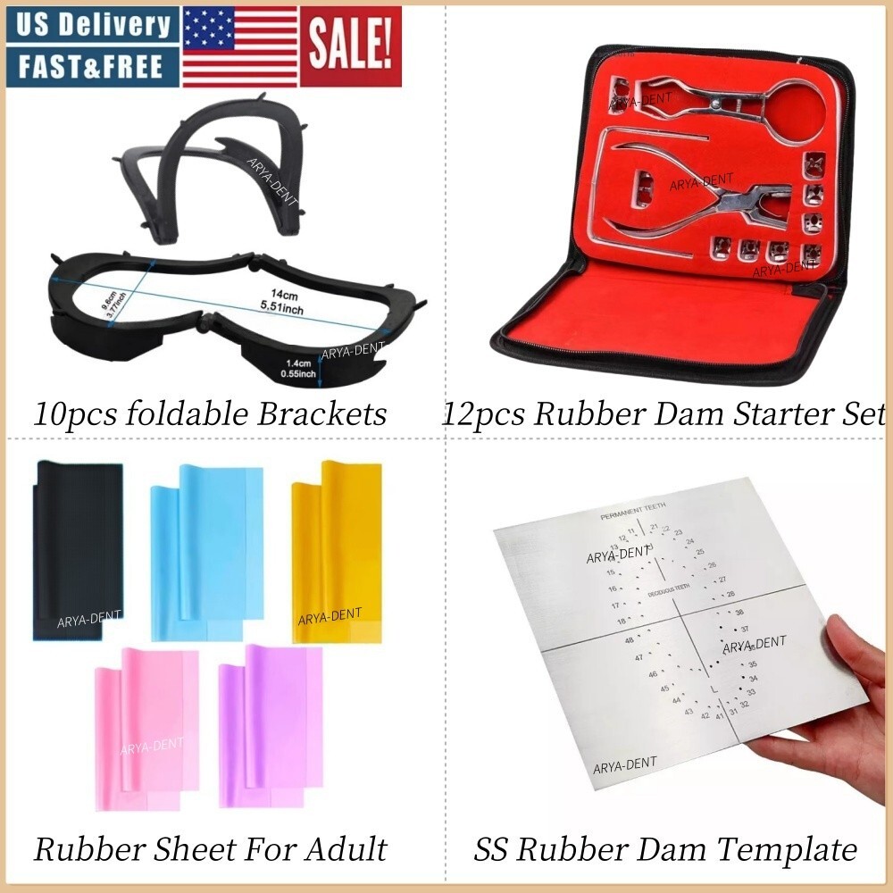Dental Rubber Dam Starter Set /Rubber Sheet/SS Template/Plastic Foldable Bracket