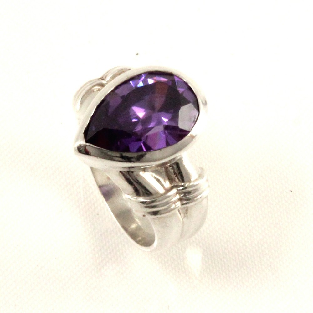 Solid Sterling Silver .925 Classic Pear Amethyst Solitaire Ring TPJ