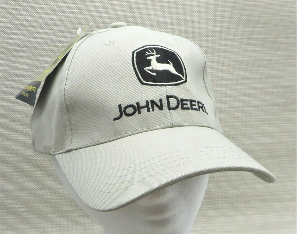 New JOHN DEERE Trucker Cap Hat BEIGE Adjustable Strap Cary Francis Group