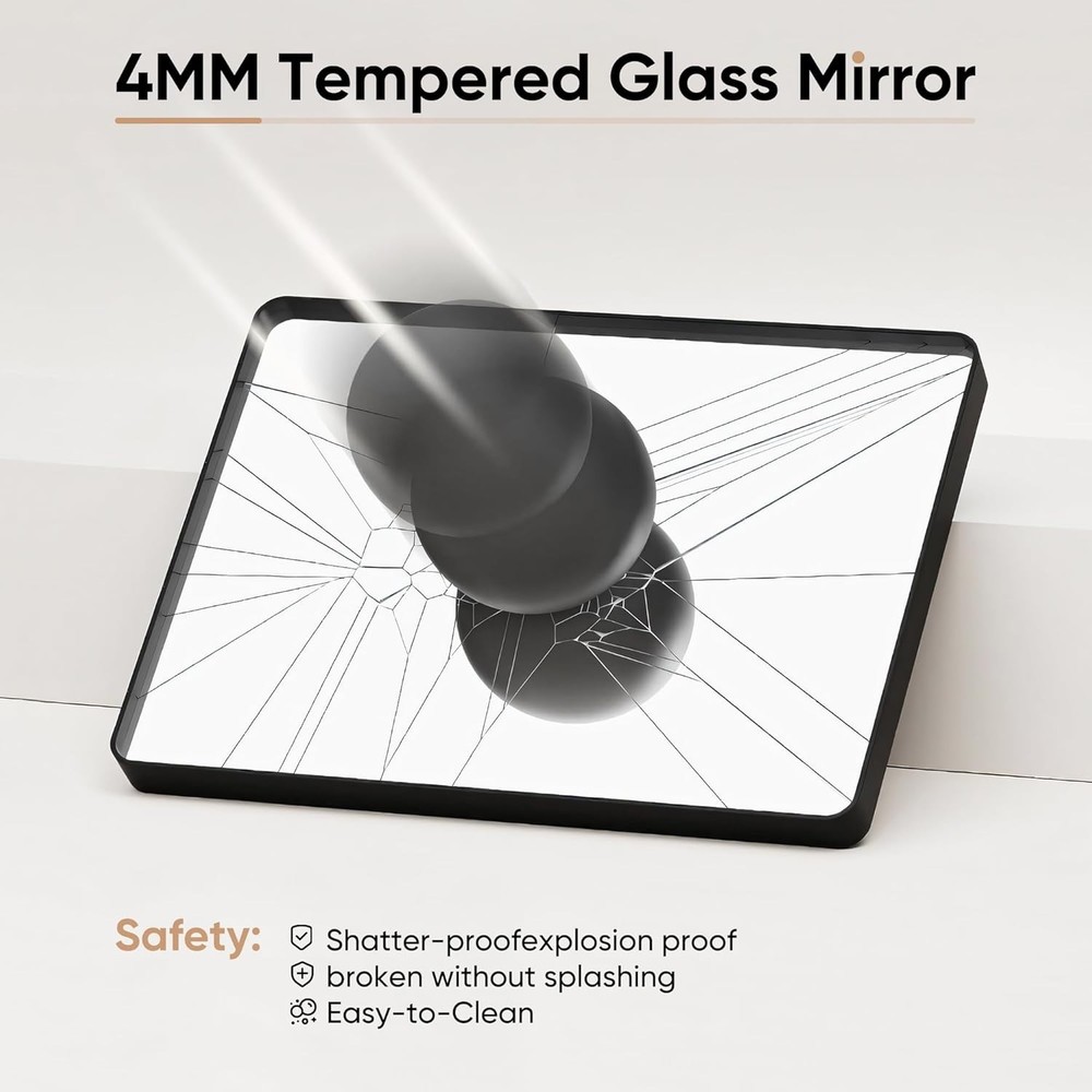 Modern Matte Black Vanity Mirror (36x24) - Rounded Rectangle Bathroom Mirror