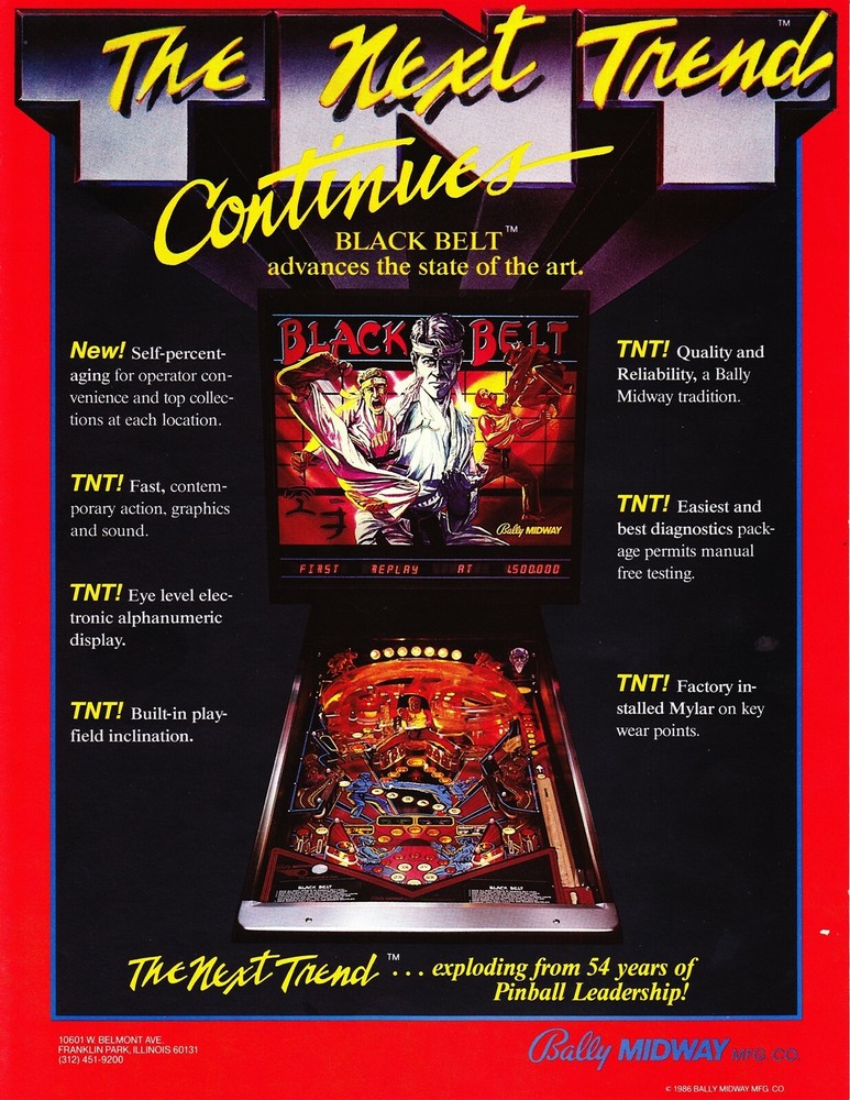 Black Belt Bally Pinball Flyer Mint / Brochure / Ad