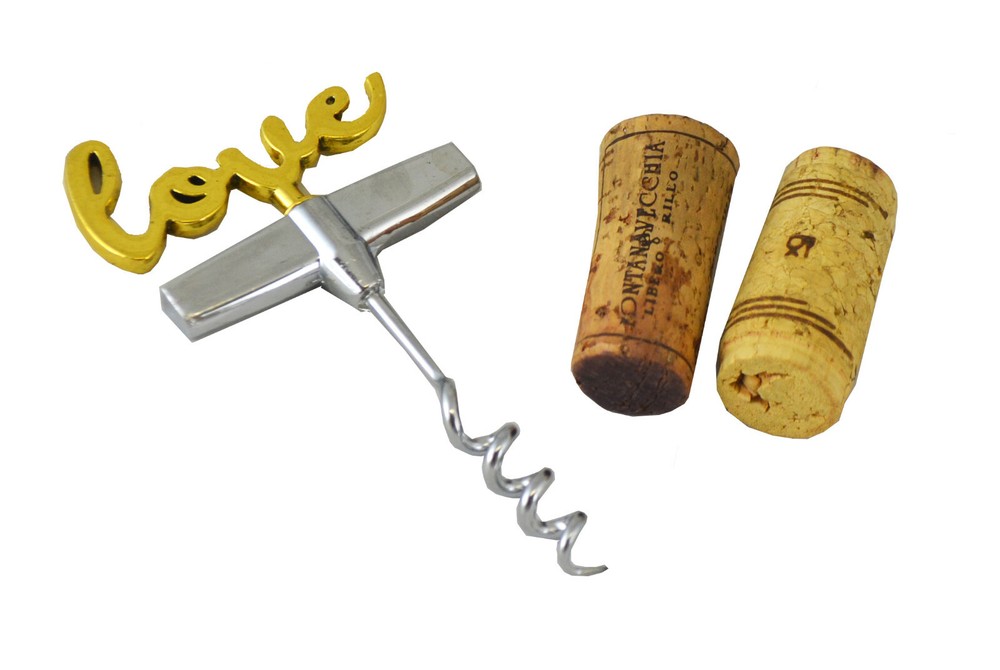 Gold Corkscrew and Wine Bottle Stopper Gift Set - Love