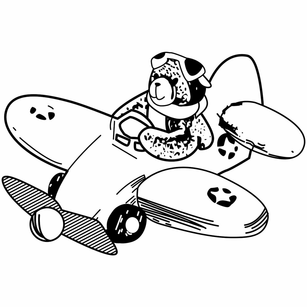 Bear Airplane Pilot Art Rubber Stamp