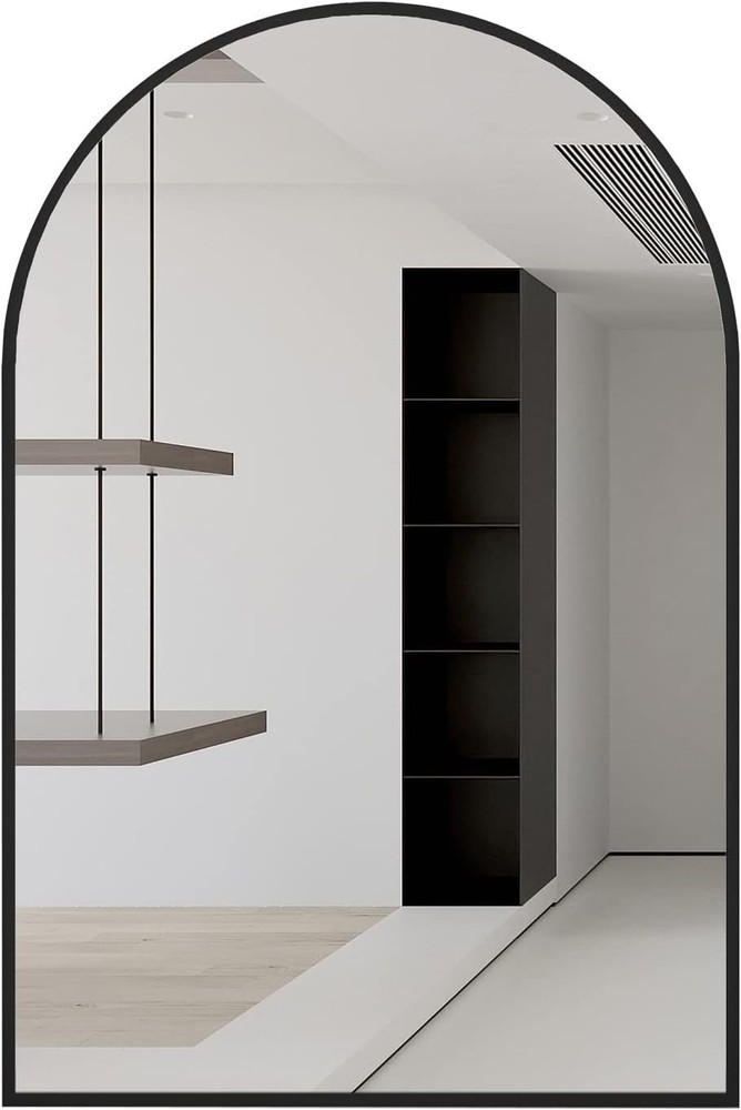 Black Metal Framed Arched Bathrrom Mirror for Wall