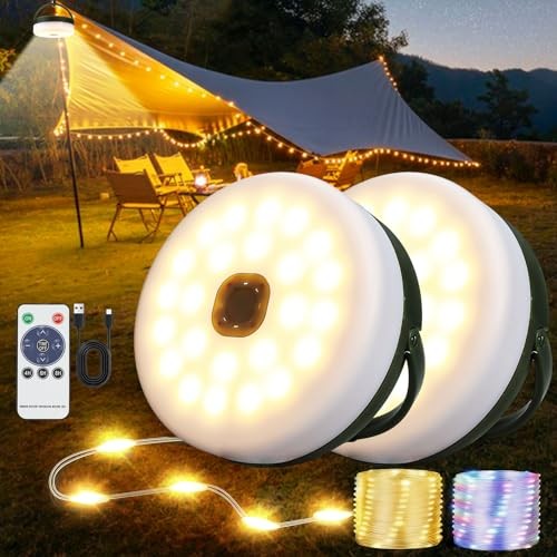 2-Pack Camping String Lights with Remote Control, 4 in 1 Portable 2 Pack