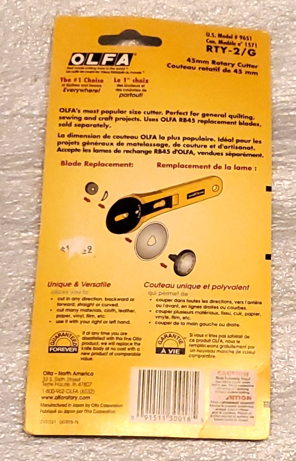 Olfa 45mm Rotary Cutter Tool, RTY-2/G, model #9651