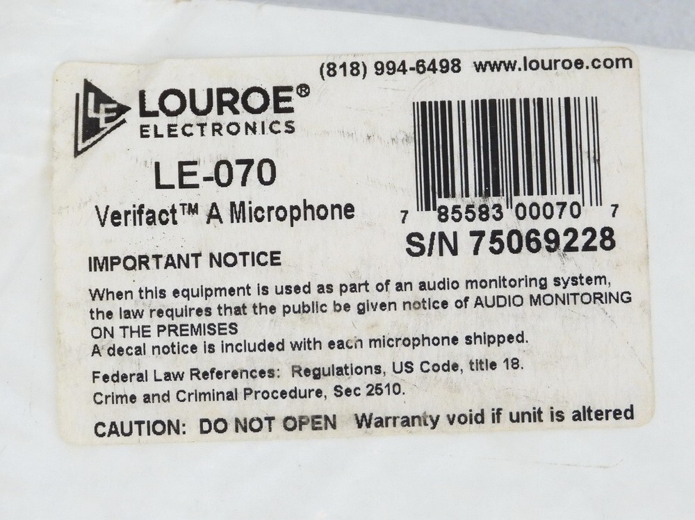 LOUROE ELECTRONICS LE-070 VERIFACT A AUDIO MICROPHONE & CONTROL EQUIPMENT