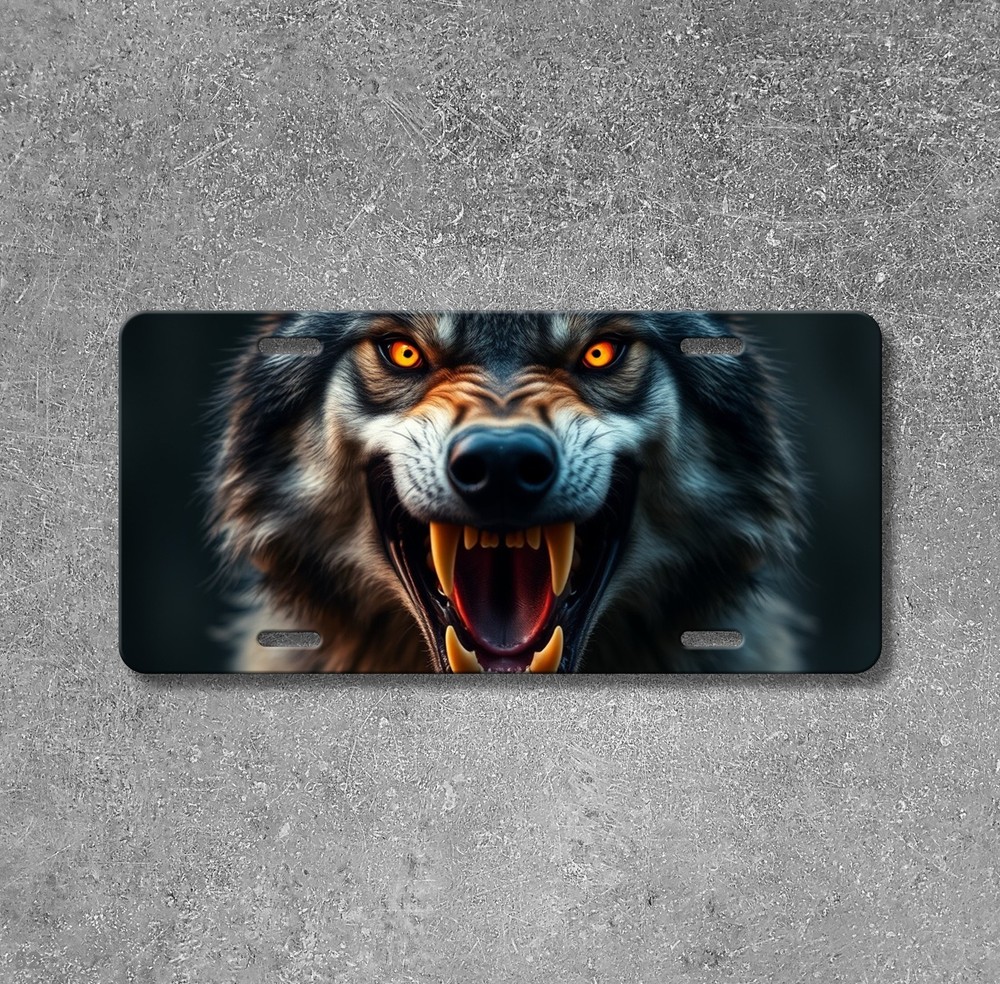 Aggressive Wolf License Plate Snarling Design Personalized Front Plate Special G