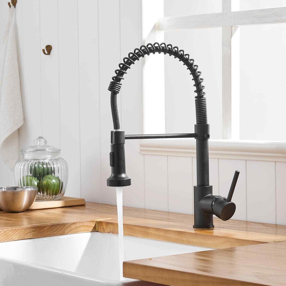 Stainless Steel Single Handle Kitchen Sink Faucet - Pull Down Sprayer, Black