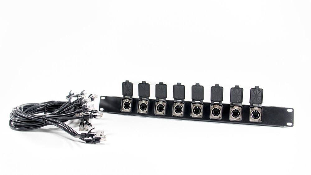 8 Channel Tactical Ethernet Breakout Rack Panel w/8 RJ45 Ethercon Jacks & Covers