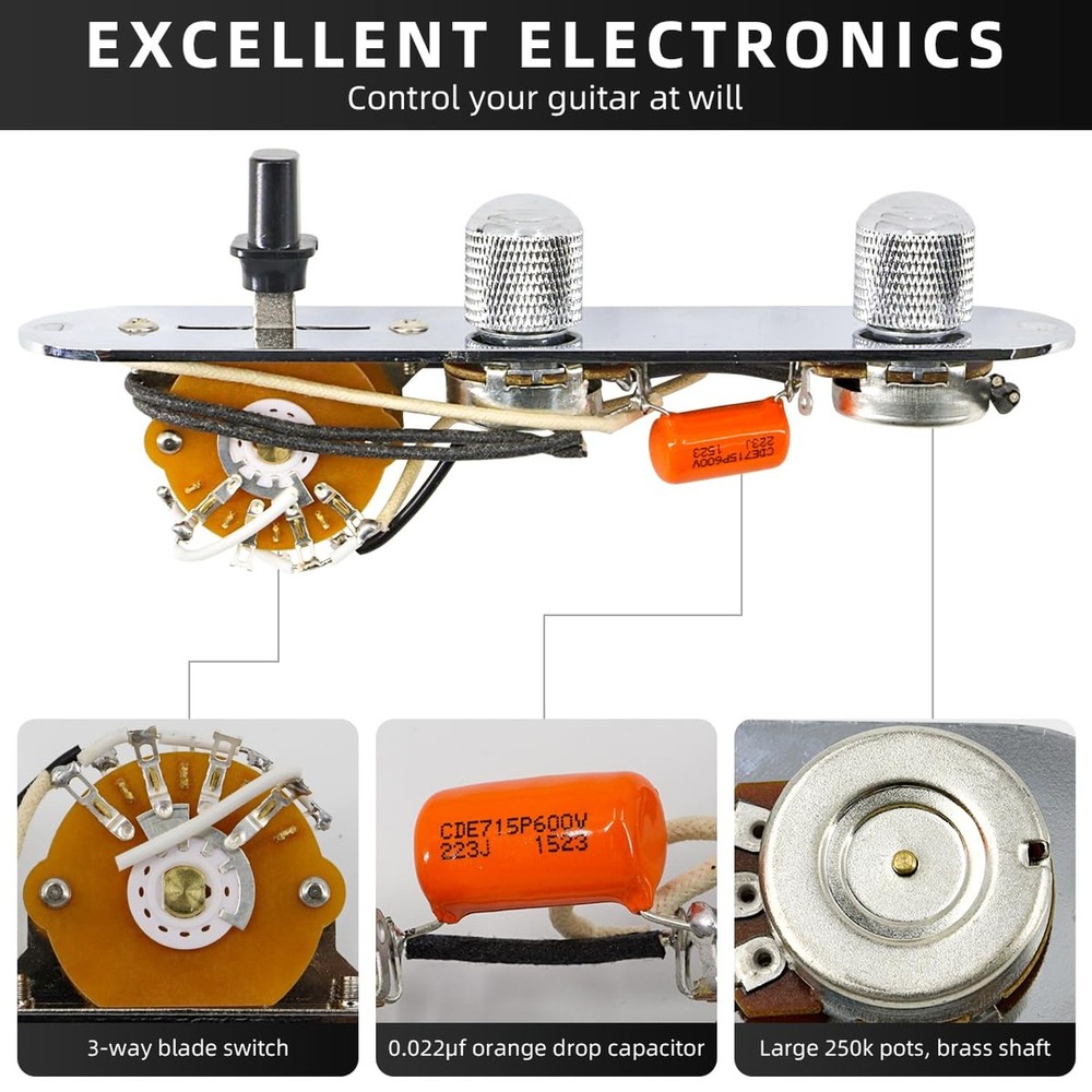 6 Strings Saddle Bridge Plate Prewired 3 Way Switch Control Plate Neck Pickup...