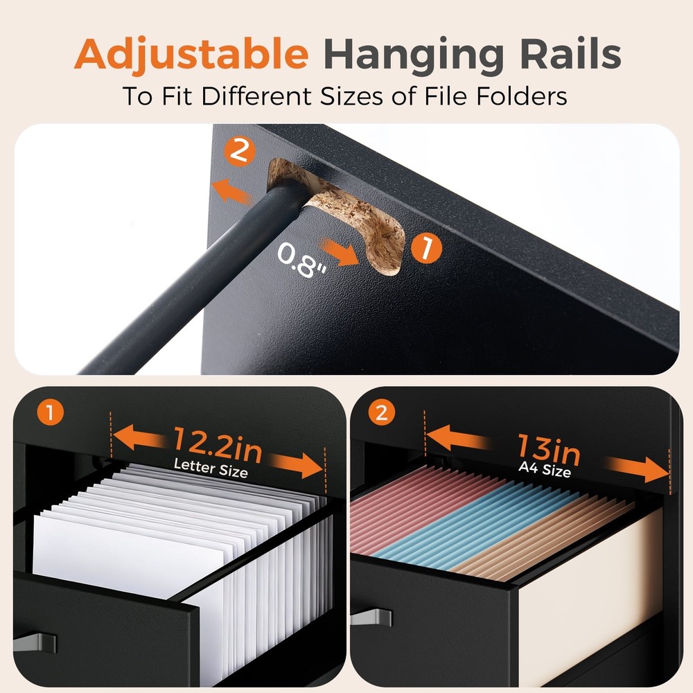 2-Drawer Rolling File Cabinet with Lockable Wheels, Printer Stand with Storage