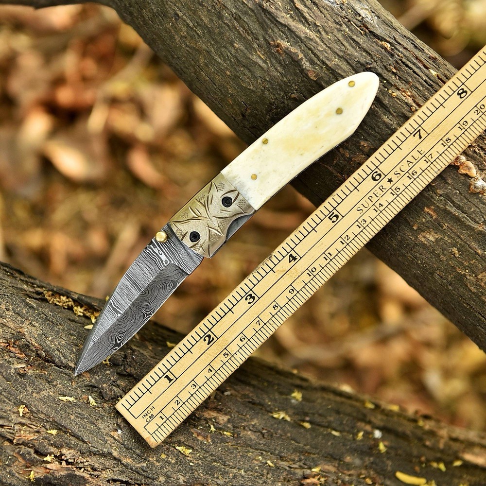 Damascus Folding Dagger Blade Pocket Knife InnerLock Tactical Hunter Skinner