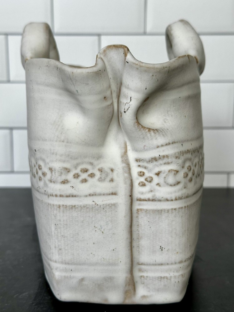 Cream Oval Cinched Edge Studio Pottery Planter Signed "Leech"