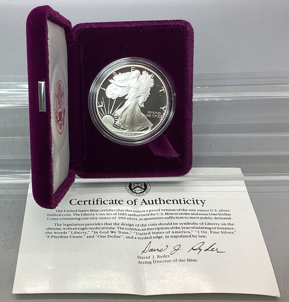 1992 S American Proof Silver Eagle - With Box & CoA