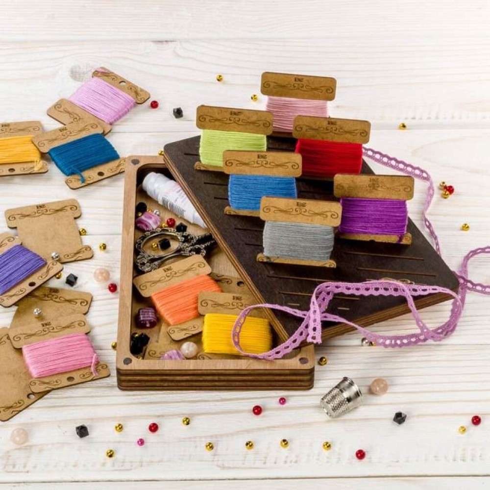 Plywood Needlework Box + 22 spools Needlework Organizer Thread/Floss organizer