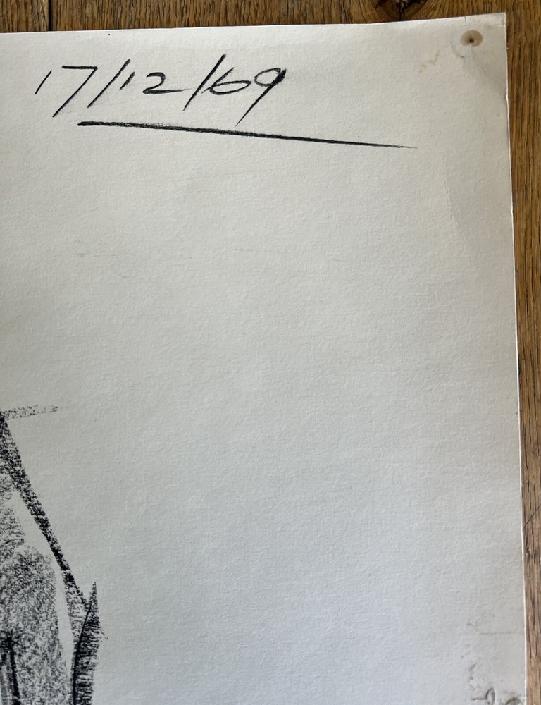 Peter Thursby Original 1969 Charcoal Drawing Study For Sculpture Signed Dated