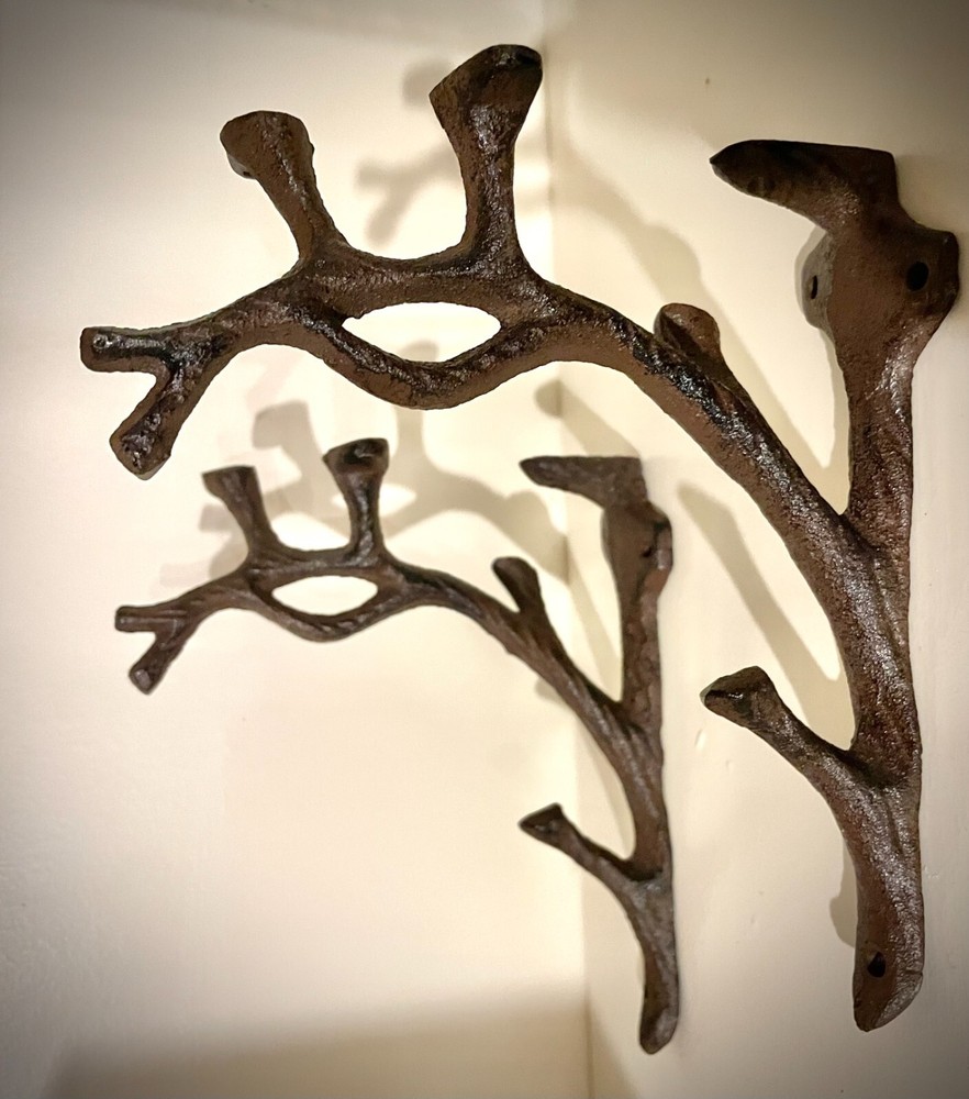 2 Cast Iron Shelf Bracket Wall Mount Hardware Brace Tree Branch Limb Sculpture