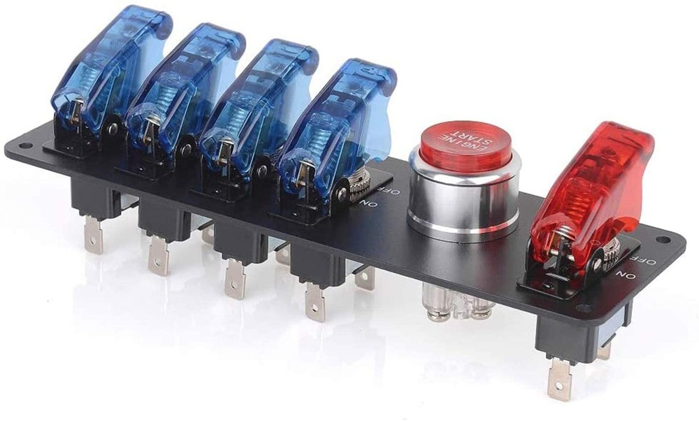 DC12V Flip-Up Ignition Switch Panel 5 in 1 Car Engine Start Push Button LED T...