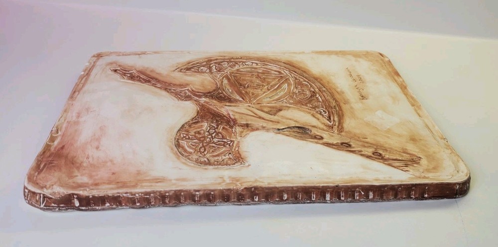 Primitive Axe Carved Chalkware Wall Plaque Signed Vintage