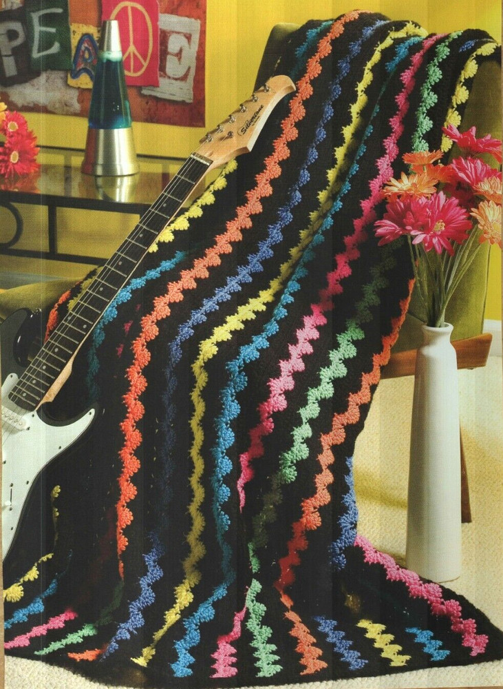 PSYCHEDELIC STRIPES AFGHAN HOME DECOR CROCHET PATTERN INSTRUCTIONS