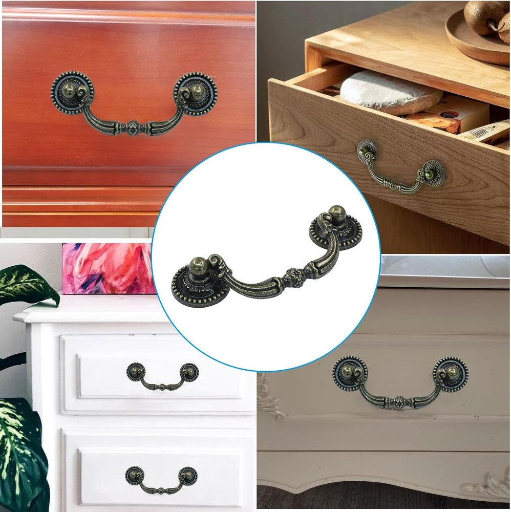 4Pack 3 Inch Bronze Vintage Drawer Pulls Handles Antique Drop Bail Cabinet Pulls