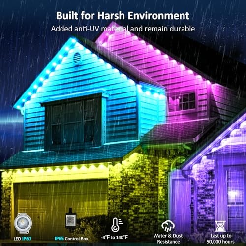 Permanent Outdoor Lights, Smart RGB Eave Light with Color Changing, 50FT