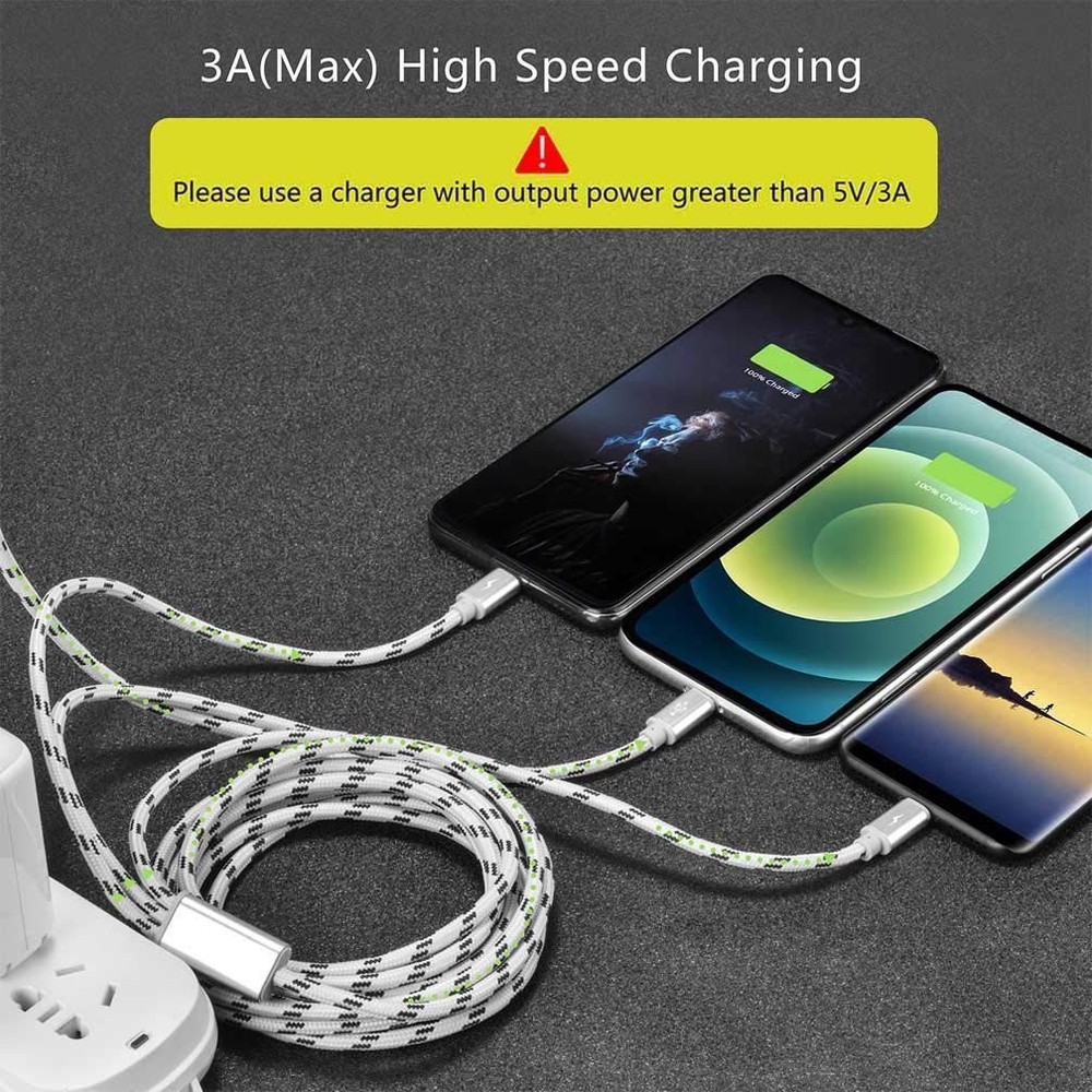 10Ft Multi Charging Cable 3A, 2Pack Braided Fast 10 feet, White