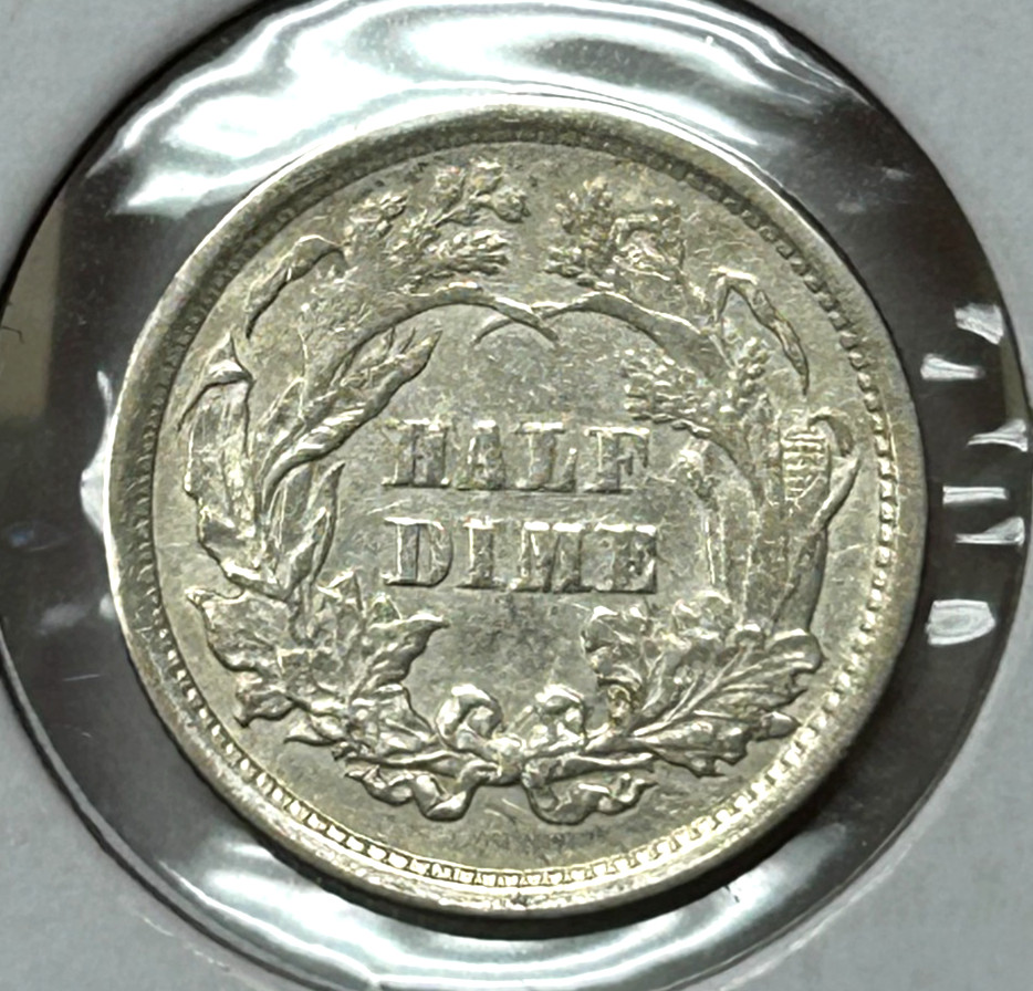 1861 Seated Half Dime - Higher Grade - Old Cleaning - Strong Devices