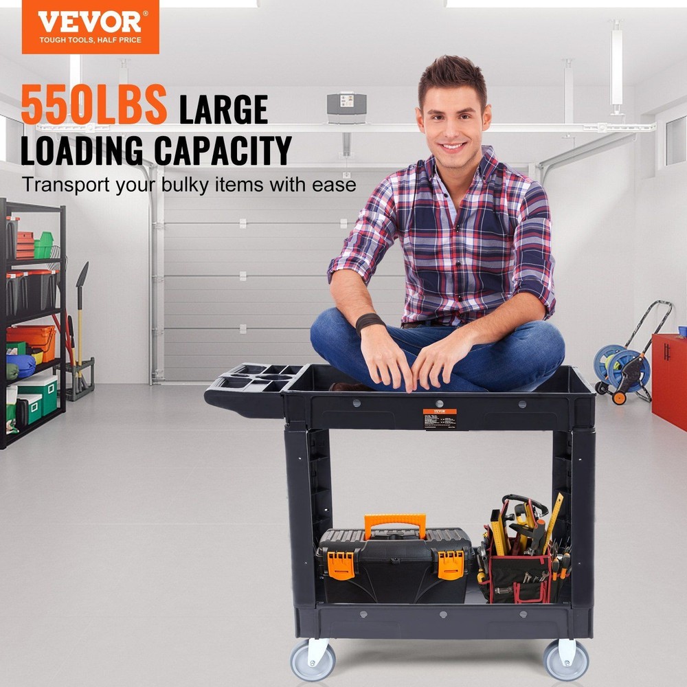 Sturdy 550lb 2-Shelf Rolling Cart with Structural Rigidity and Smooth Mobility
