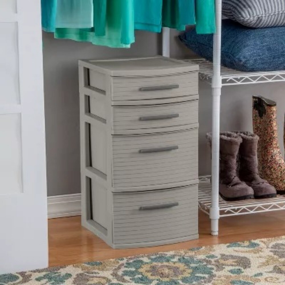 4 Drawer Weave Tower: Plastic Storage Organizer, Universal Storage