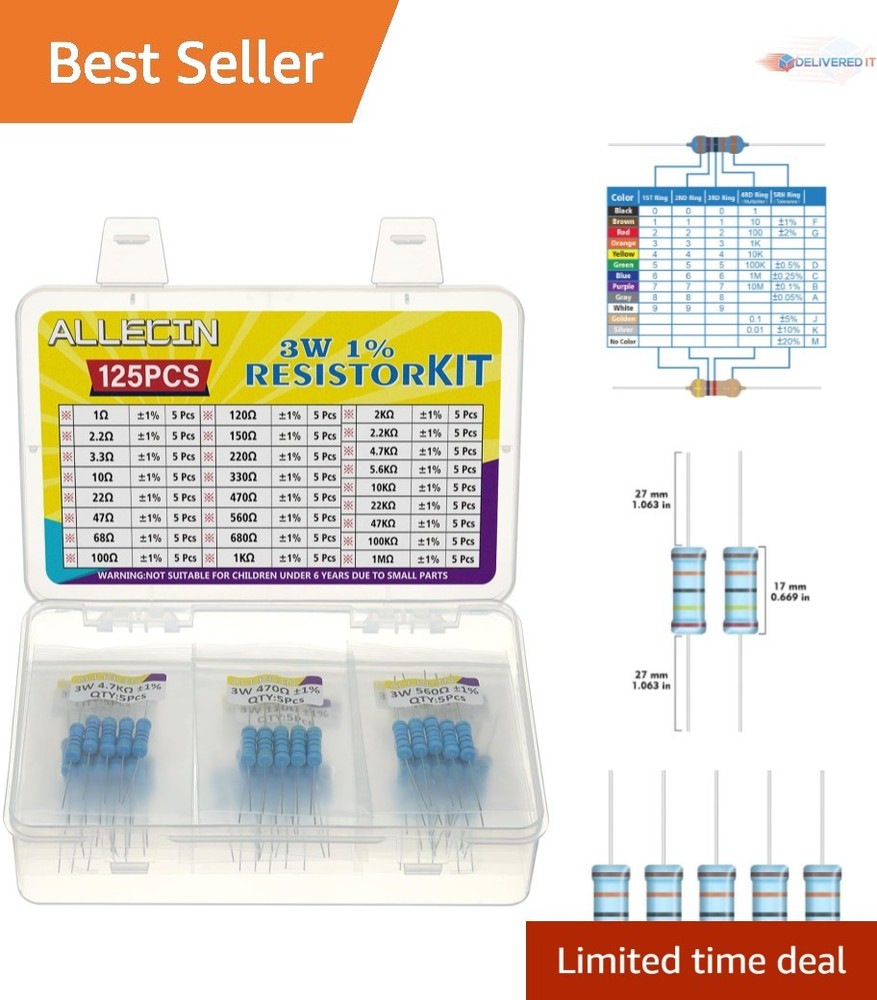 Resistor Assortment Kit 25 Values 3W 1% Tolerance High Voltage Electronics