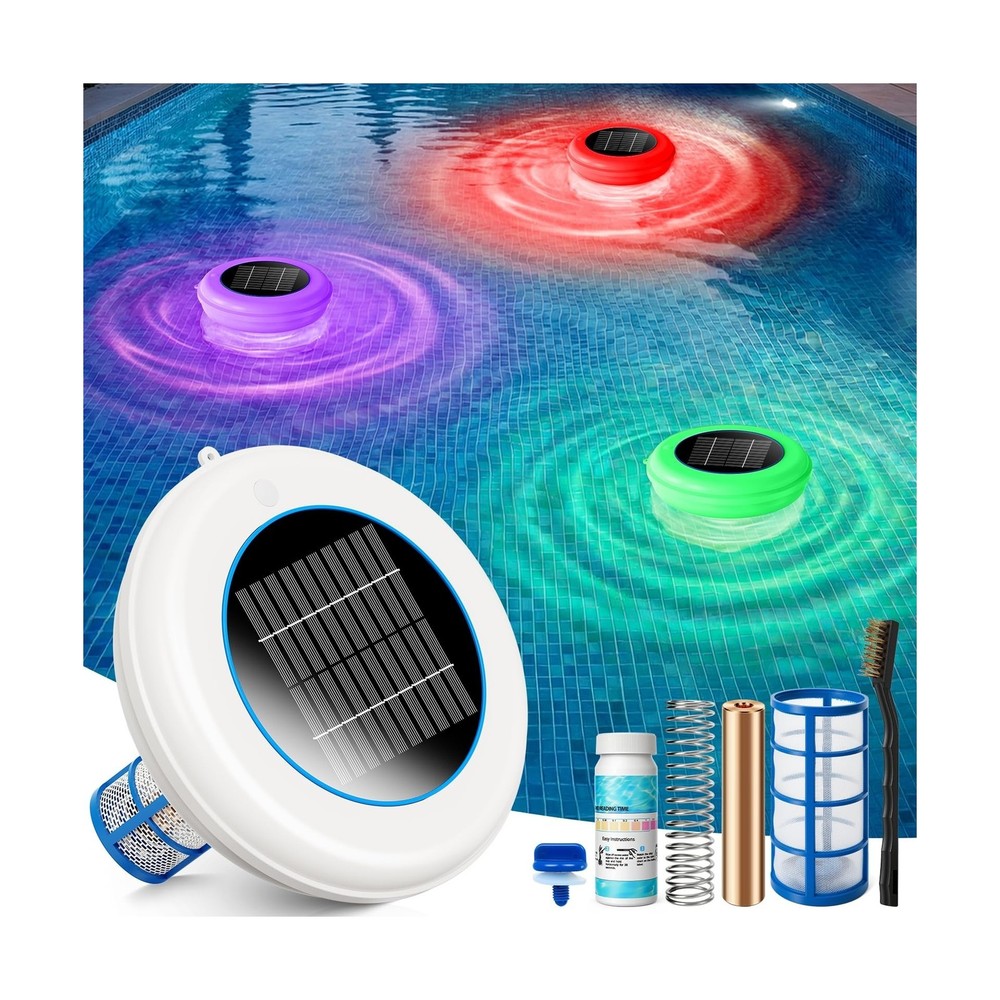 Solar Pool Ionizer, Upgraded Larger Solar Panel Copper Pool Ionizer Floater A...