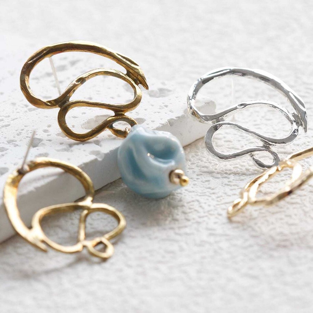 One Pair Solid Brass Earring Post with Sterling Silver Pin-Irregular (4901C-I)