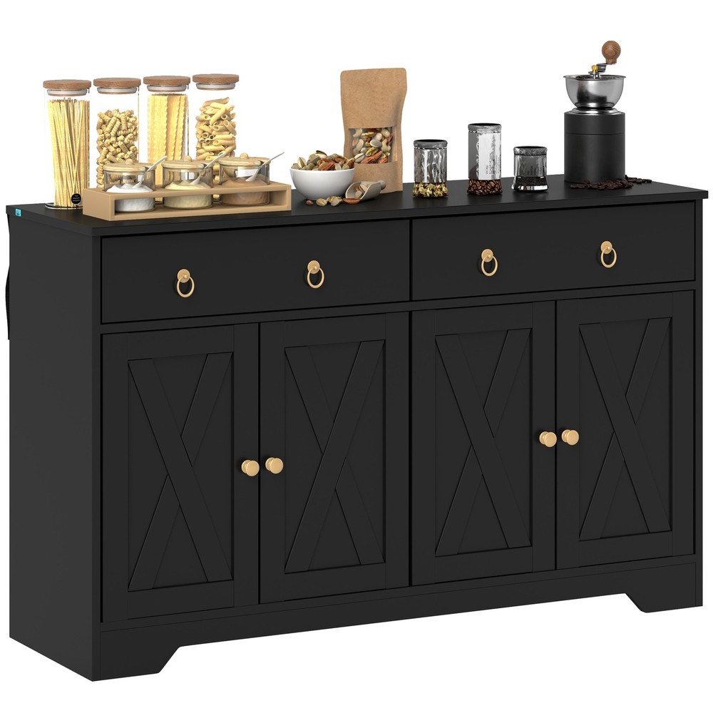 Kitchen Storage Sideboard, Buffet Cabinet with Barn Doors, Black