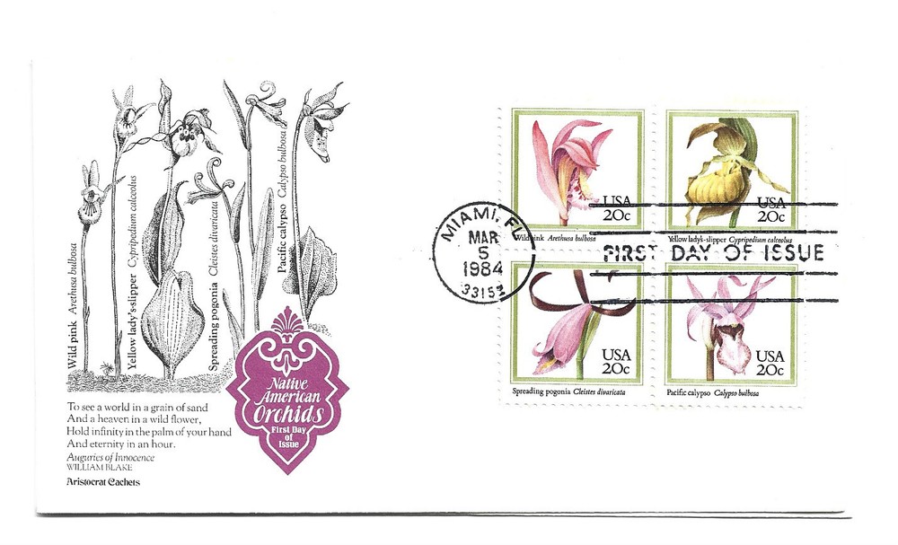 2076-79 Orchids Aristocrat Cachets block of 4 FDC