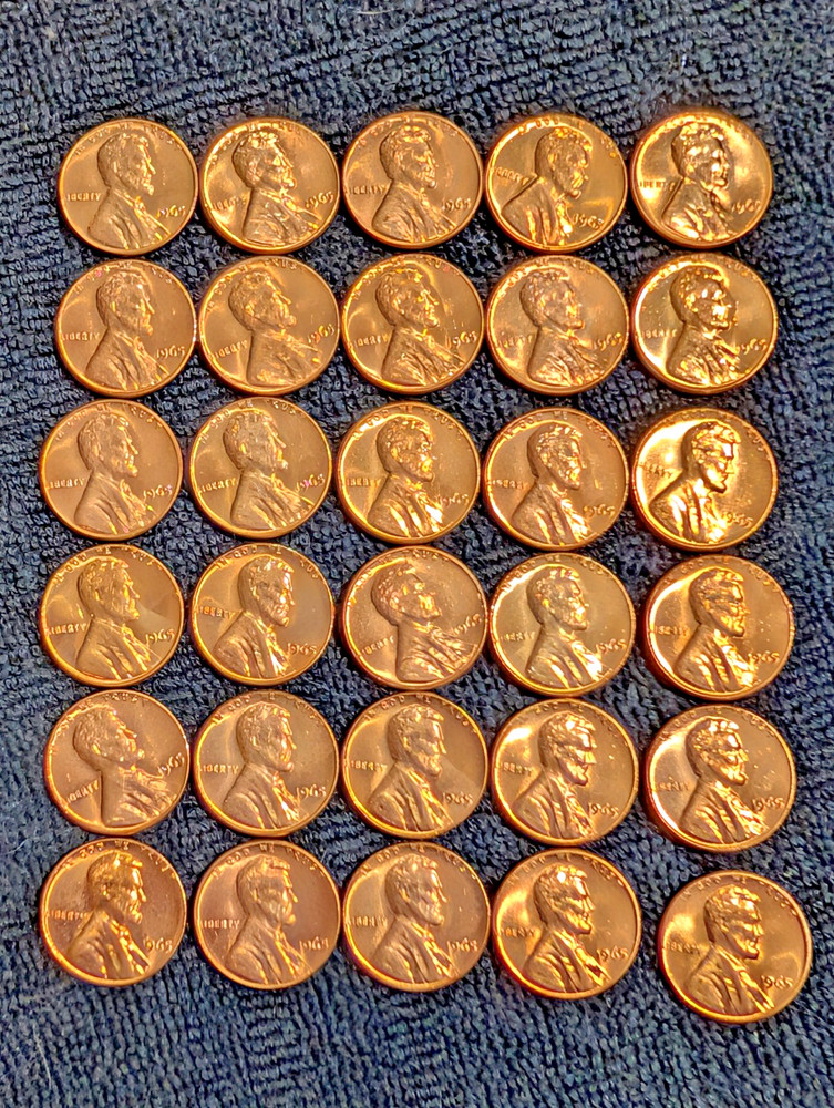 1965-P BU Lincoln Pennies from OBW roll