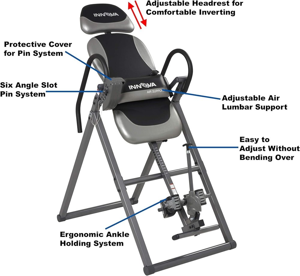 Innova ITX9900 Inversion Table with Air Lumbar Support, One Size, Black/Gray