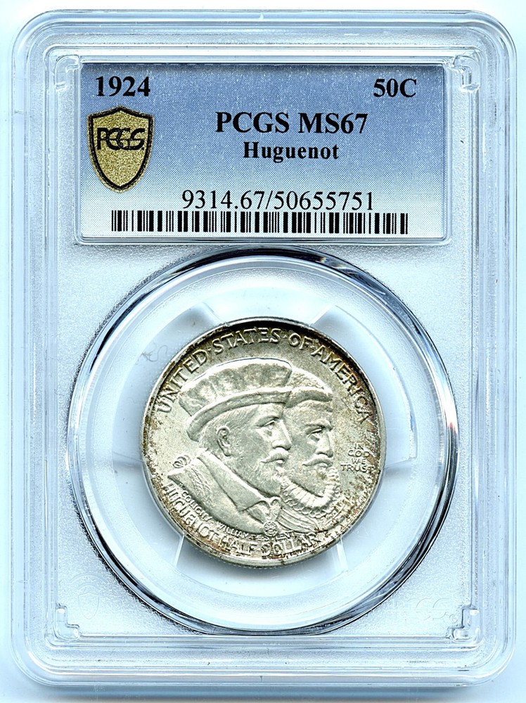 1924 Huguenot Silver Commemorative, PCGS MS67