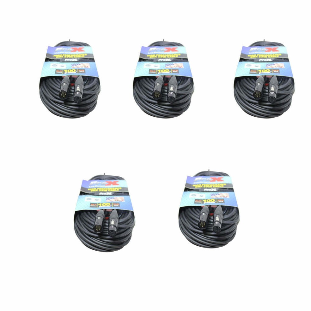 5 DMX Cables 5 Pin 100 ft Stage Lighting Light Shielded Cables