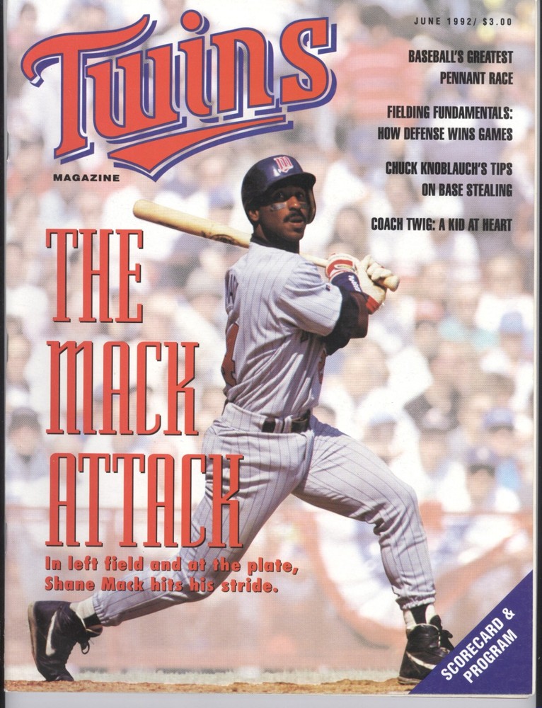 1992 Minnesota Twins vs Seattle Mariners Program: Shane Mack on Cover