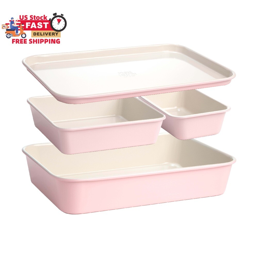 4 Piece Nested Bakeware Set, Pink